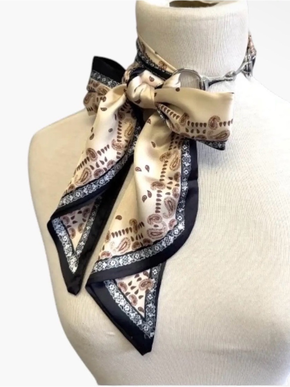Horse bit buckle gold tone Neck Scarf - Cream and Black